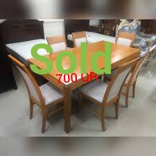 Benches bistro chairs drafting chairs drafting stools ergonomic office chairs executive office chairs folding chairs gaming chairs guest chairs kids dining/ activity chairs. Bfs Online Qatar Furniture Solid Wooden Dining Table With 6 Chair Call 31686571 Facebook