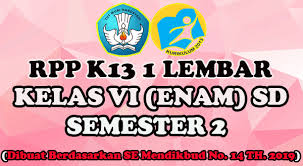 Rpp kelas 4 semester 1, silahkan download disini. Rpp K13 1 Lembar Kelas Vi Sd Semester 2 Sang Pendidik