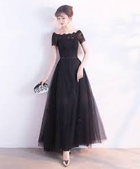 Simple Black Tulle Tea Length Prom Dress Black Tulle Evening Dress Cg2450 Tea Length Prom Dress Prom Dresses Long Black Tulle Evening Dress