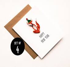 Valentine Present Fox Happy New Year Card Set Happy New Year Card Set Whimsical New Year Cards Set Happy New Year Cards New Year Card Fun Christmas Cards