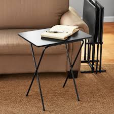 Tray table set has four small tables with room enough for a full meal and a drink. Mainstays 5 Piece Folding Tray Table Set With Stand Black Walmart Com Walmart Com
