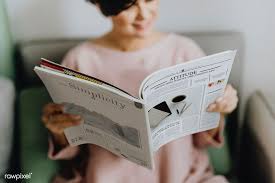 Download Premium Psd Of Happy Woman Reading A Magazine 561297 Print Advertising Woman Reading Read Magazines