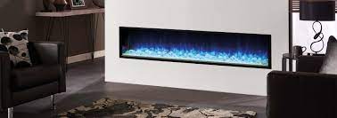 Shiny glass front panel and crystal glass bed make for a beautiful decorative piece which is also a functional heater. Skope E195 Large Built In Linear Electric Fireplace Regency