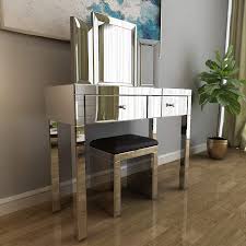Shop 290 top mirrored vanity table and earn cash back all in one place. Amazon Com Mecor Mirrored Makeup Dressing Table W Tri Fold Mirror Cushioned Stool Silver Vanity Table Set With 2 Drawers Modern Writing Desk For Bedroom Bathroom Home Office Kitchen Dining