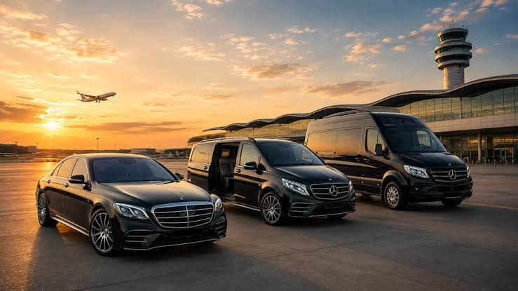 Executive Mercedes airport transfer fleet, AI generated