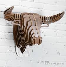 Nordic Decorative Wood Carving Bull Head Wall Hanging Animals Head Home Decoration Wood Carved Animal Head Wall Sculpture Hanging Wall Decor Animal Wall Decor