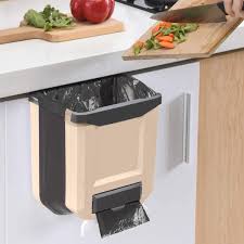 Waste baskets for kitchen cabinets. Buy Hanging Kitchen Trash Can Hi Ninger Foldable Waste Bins Collapsible Mini Hang Garbage Can For Cabinet Car Bedroom Bathroom Plastic 2 4 Gallon Brown Online In Taiwan B08cx755sn
