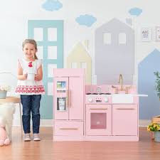 pink wooden toy kitchen by teamson kids