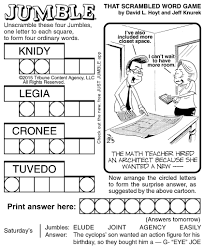 The puzzles also use common words that exist in the basic vocabulary of most people, so you don't need to be a human dictionary to figure them out. Sample Of Jumble