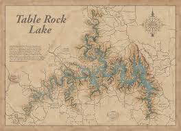Table Rock Lake Map Classic Style Table Rock Lake Lake Map Lake Map Art