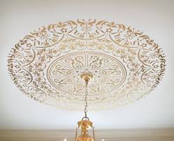 Stencilled Ceiling Medallion In 2020 Ceiling Medallions Diy Ceiling Medallions Stencils Wall