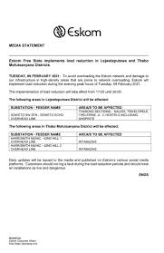For example, at the medupi power station, we have had 48. Eskom Hld Soc Ltd On Twitter Eskom Load Reduction Notice Date 9 February 2021 Eskomfreestate Eskomkzn Eskomlimpopo Please See Below Provincial Statements For Details And Areas That Will Be Affected Today During