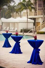 If We Have High Top Tables We Could Have The Navy Blue Table Cloth With That Hem Cocktail Table Decor Wedding Cocktail Tables Wedding Reception Cocktail Tables