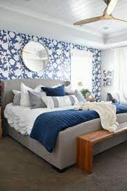 I wanted the room to feel like a luxurious and modern hotel. Most Unique Blue Wallpaper Accent Wall And More 179 Wallpaperdecor Interiorst Master Bedroom Wallpaper Bedroom Wallpaper Accent Wall Master Bedroom Accents