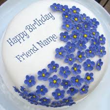 Friend Happy Birthday Cake With Name Edit And Photo Write Your Friend Name On Violet Flowers Birthday Cake Online Birthday Wishes For Friends Online Flo Birthday Cake For Mom Birthday Cake With Flowers Cake Name