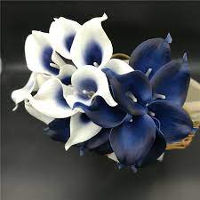 Aviviho hydrangea silk flowers navy blue heads pack of 10 full hydrangea flowers artificial with stems for wedding home party shop baby shower décor. Navy Blue Picasso Calla Lilies Real Touch Flowers For Wedding Bouquets Centerpieces Artificial Flowers For Wedding Touch Flower Real Touch Flowersflowers For Aliexpress