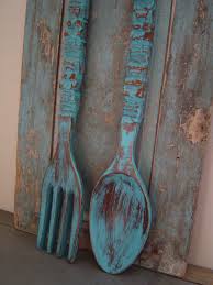 Turquoise Spoon Fork Wooden Wall Decor Distressed Big Wooden Wall Decor Burlap Kitchen Kitchen Wall Art