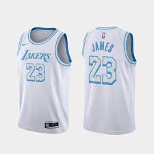 Men's los angeles lakers lebron james eb jersey blue classic stitched details. Lebron James 23 Lakers 2020 21 City Edition New Blue Silver Logo Jersey White