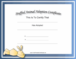 This Free Printable Stuffed Animal Adoption Certificate Is Great For Rabbit Lovers Adoption Certificate Pet Adoption Certificate Birth Certificate Template