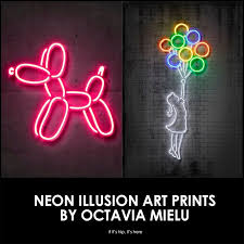 Glowing Prints Of Street Art Pop Icons Octavian Mielu Neon Wall Art Neon Art Prints
