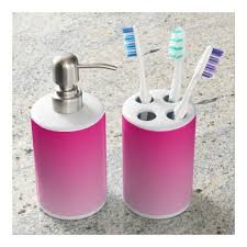 Hot Pink To Light Pink Gradient Soap Dispenser And Toothbrush Holder 26 Liked On Polyvore Featuring Hom Bath Accessories Set Soap Dispenser Brushing Teeth