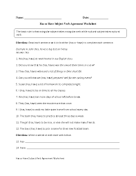 Practicing Has Or Have Subject Verb Agreement Worksheet Verb Worksheets Subject And Verb Subject Verb Agreement