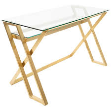 Place your laptop, lamp, pictures and office supplies on the large glass top surface. Harper Hindley Brushed Gold Lorenza Glass Top Desk Reviews Temple Webster