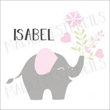 Baby Elephant With Flowers Custom Name 12x12 Stencil Baby Elephant Stencils Elephant