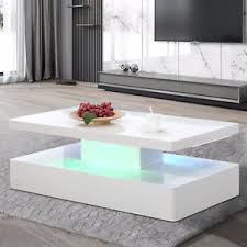 The wood grain looking surface is safe and waterproof; Led Lighting High Gloss White Coffee Table W Remote Control Living Room Ebay