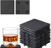 12 Stück Schiefer-Untersetzer, 10,2 cm, schwarze Stein-Untersetzer,  quadratische, rustikale Bar-Untersetzer mit kratzfester Unterseite,  Untersetzer ...