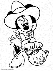 Winnie the pooh holds a pumpkin bag; Disney Halloween Printable Coloring Pages