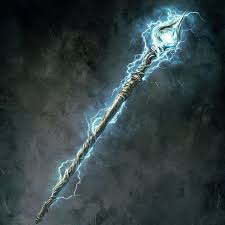 Magical lightning staff glowing blue