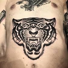 Black & gray, american traditional. Traditional Tiger Head Chest Tattoo Novocom Top