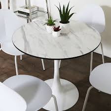 White marble and brass coffee table materials: Dakota White Round Dining Table With A Marble Effect Glossy Table Top Picture Perfect Home