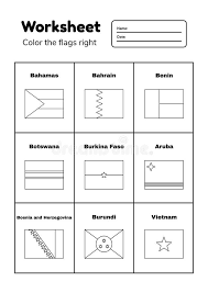 Language arts math science social studies. Worksheet On Geography For Preschool And School Kids Color The Flags Right Coloring Page Stock Illustration Illustration Of Line Book 173684584