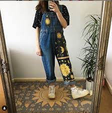Denim Sun And Moon Printed Overalls Chillmystyle Overalls Dream Clothes Spring Pant