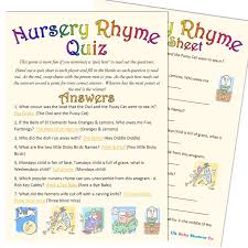 In this fun rhyming game, match the rhyming words by choosing a correct horse. Uk Baby Shower Nursery Rhyme Quiz Party Games Unisex Pack Of 20 Buy Online In Bosnia And Herzegovina At Bosnia Desertcart Com Productid 50507412