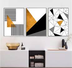 Black And White Geometric Wall Set Of 3 Gold Black And White Printable Wall Art Set Geometric Etsy Geometric Wall Art Wall Art Sets Printable Wall Art