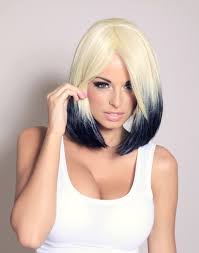 Black And Blonde Bob Wig Drew Mid Length Blonde Dip Dye Wig With Black Tips Dip Dye Hair Blonde Dip Dye Bob Hair Color