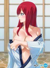 Fairy Tail Hentai Erza Scarlet Without Bra Strips Off Her Kimono Big Boobs