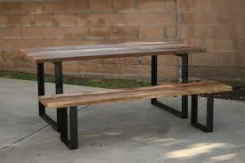 Arbor Exchange Reclaimed Wood Furniture Outdoor Table Bench With Metal Legs Wooden Outdoor Furniture Metal Base Dining Table Metal Dining Table