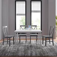 The table top is finished in a distressed weathered grey color. Manor Park 5 Piece Solid Wood Farmhouse Dining Set White Grey Walmart Com Walmart Com