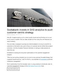 Scotiabank Invests In Sas Analytics To Push Customer By