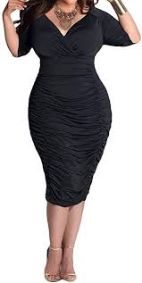 Amazon Com Lasuiveur Ladies Plunge Pleated Party Dresses Plus Size Bodycon Dress Xl Black Clot Plus Size Bodycon Dresses Plus Size Bodycon Midi Dress Bodycon
