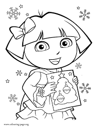 Dora Dora With A Beautiful Card Coloring Page Disney Coloring Pages Cartoon Coloring Pages Christmas Coloring Pages