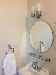vanity sink, glass shelves over sink