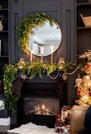 Christmas decorations, wedding table in the park, with deer antl. Elegant Christmas Mantel