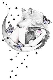 Over The Moon Animal Art Wolf Art Cute Animal Drawings