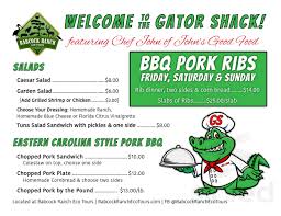 Employees, residents and guests are required to wear face coverings inside square scoops, unless seated and enjoying food or beverages. Gator Shack Restaurant At Babcock Ranch Eco Tours Menu In Punta Gorda Florida Usa