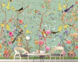 Nauzha Chinoiserie Wallpaper Vintage Bird Wallpaper Vintage Bird Wallpaper Hand Painted Wallpaper Chinoiserie Wallpaper